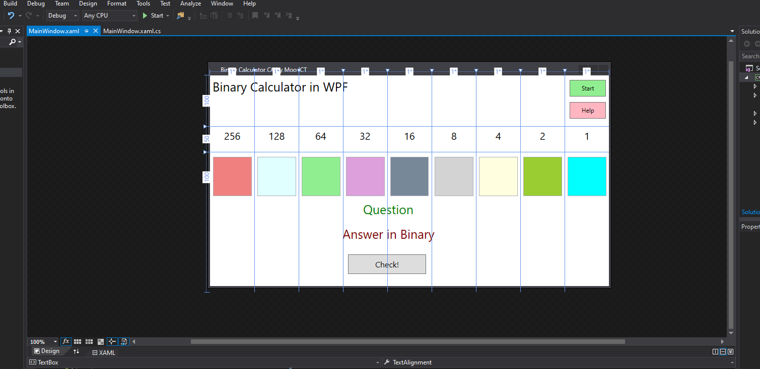 mooict wpf c# Binary Calculator game updated window screen shot