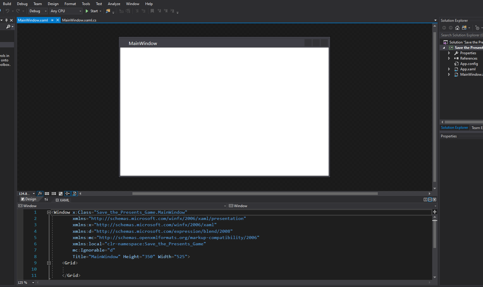 mooict wpf c# save the presents game - default window layout in visual studio