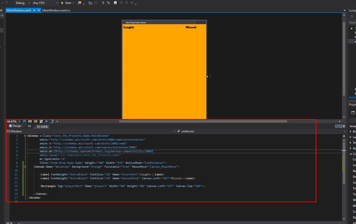 mooict wpf c# save the presents game - preview of window after xaml code change in visual studio