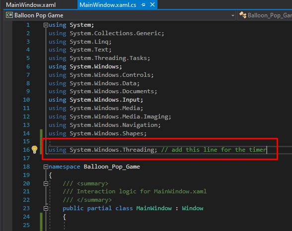mooict wpf tutorial - add the threading name space to the project, we need this for the timer